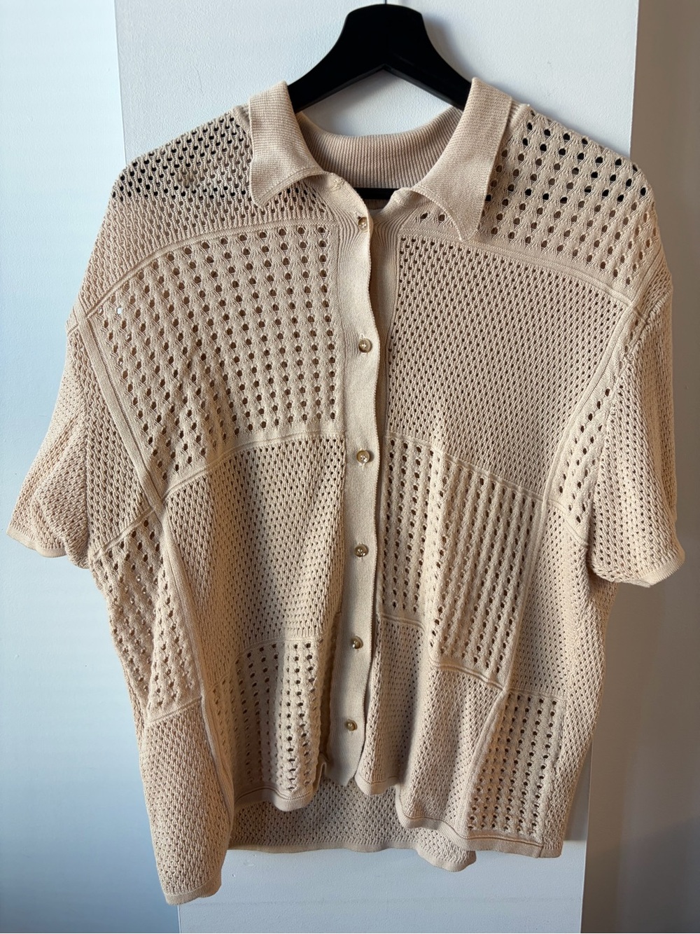 KOTN Beige Open-Knit Short Sleeve Button Cardigan